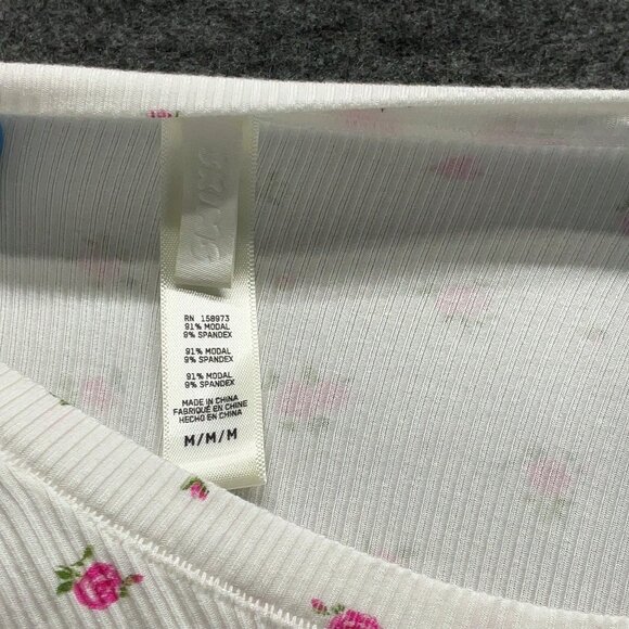 Skims Soft Lounge Lace T-shirt Neon Orchid Rose Print Ribbed Short Sleeve Rose - Picture 5 of 7